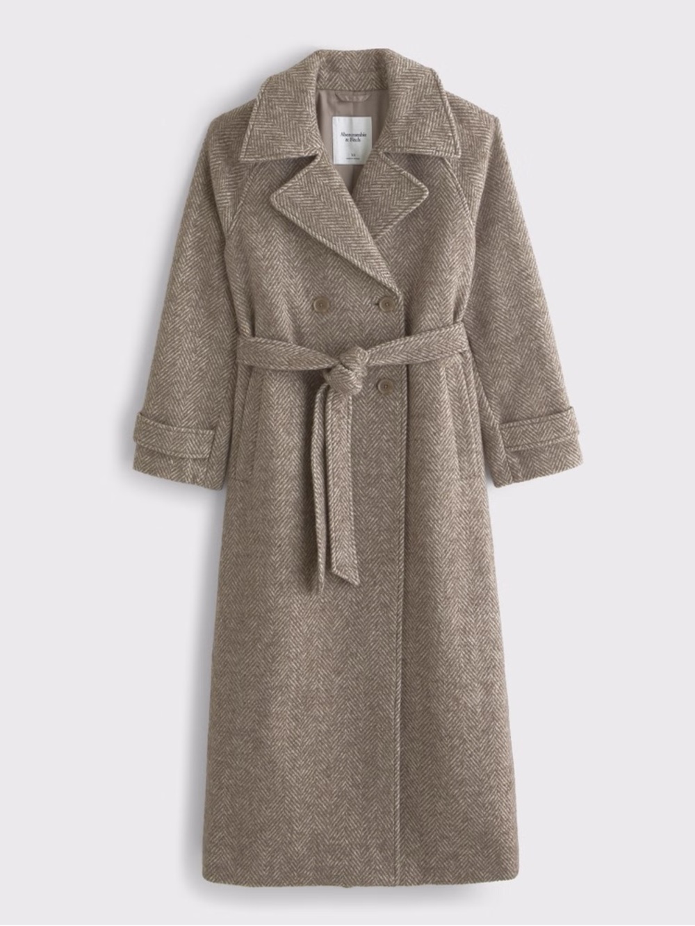 abercrombie and fitch carrie wool blend trench coat in brown herringbone